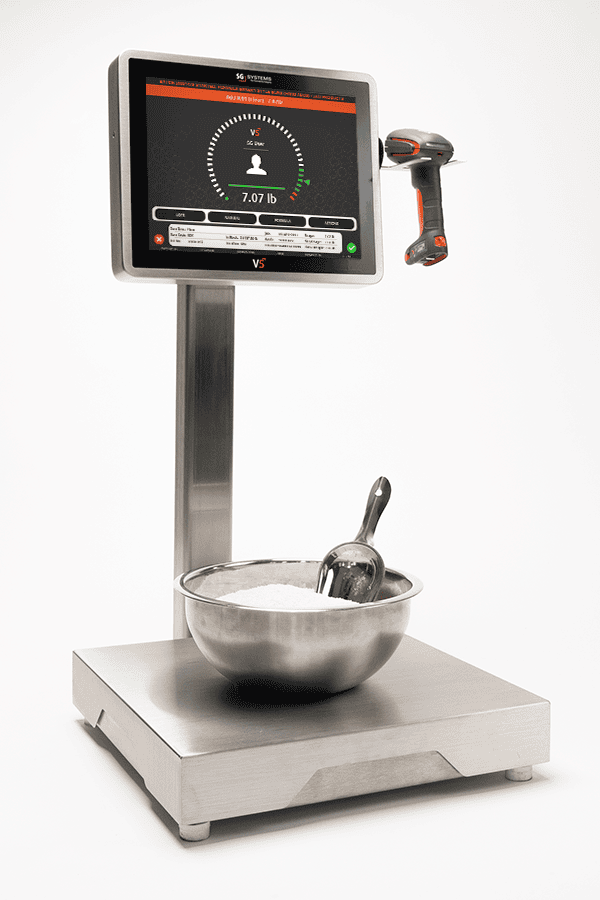 Material Consumption Recording in an ingredient batching system: verified weighing, dispensing and lot-controlled consumption